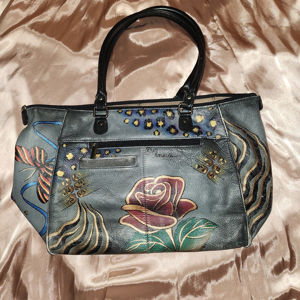 Anuschka by Anna, Multicolor Hand Painted Floral Leather Shoulder Bag